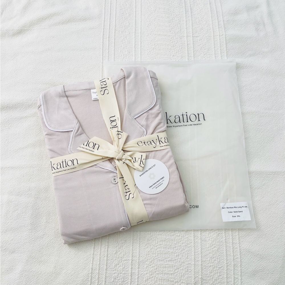 NWT StayKation Pj Lounge Bamboo Ribbed Long Sleeve Button Top W Pants Size 2XL